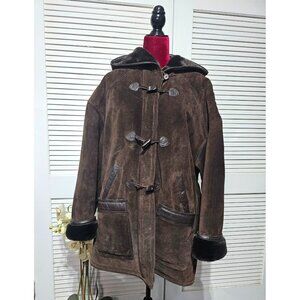 Vintage J Percy for Marvin Richards Women Brown Suede Faux Fur Parka Sz XL 3158